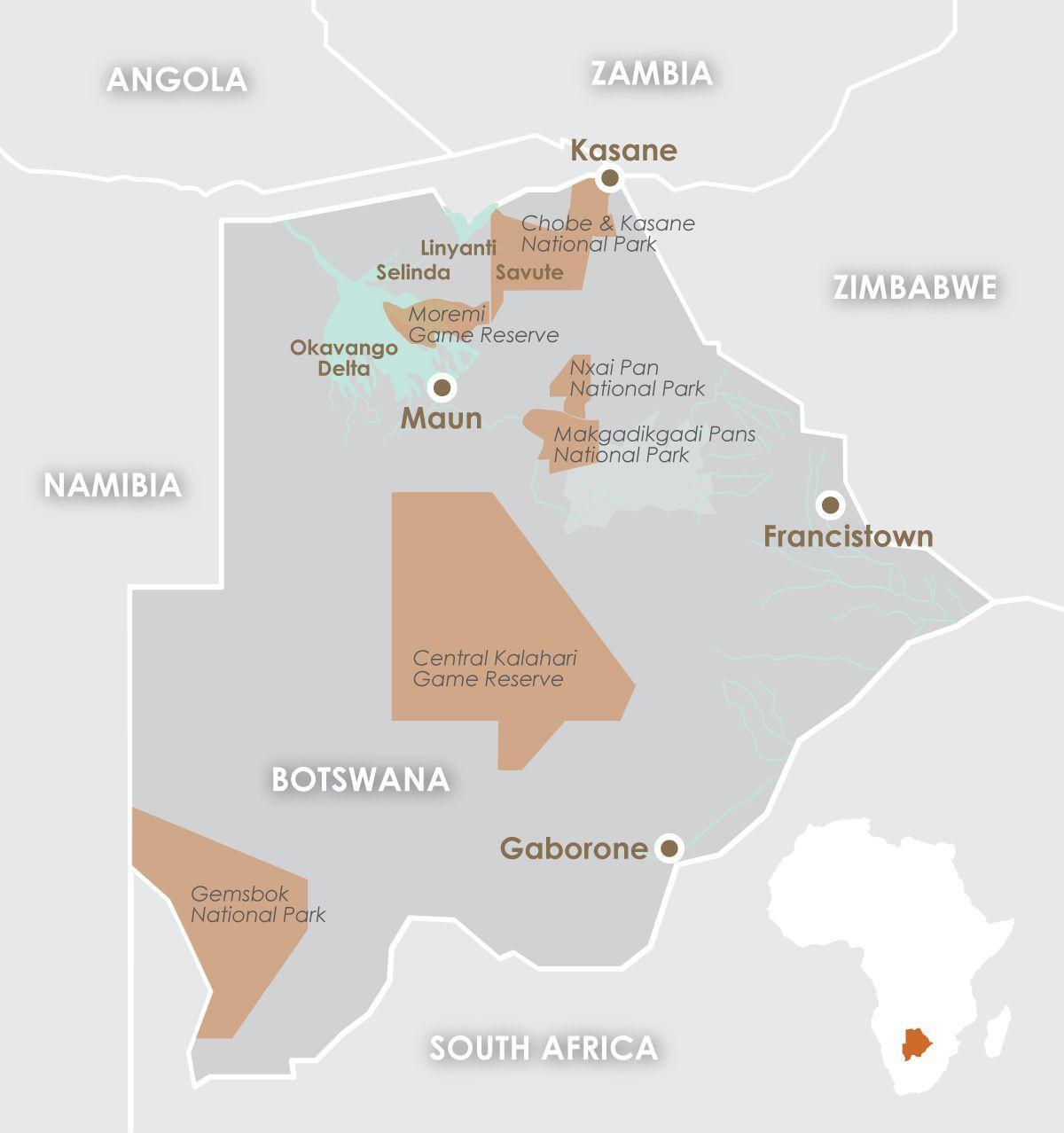 kaart van maun Botswana