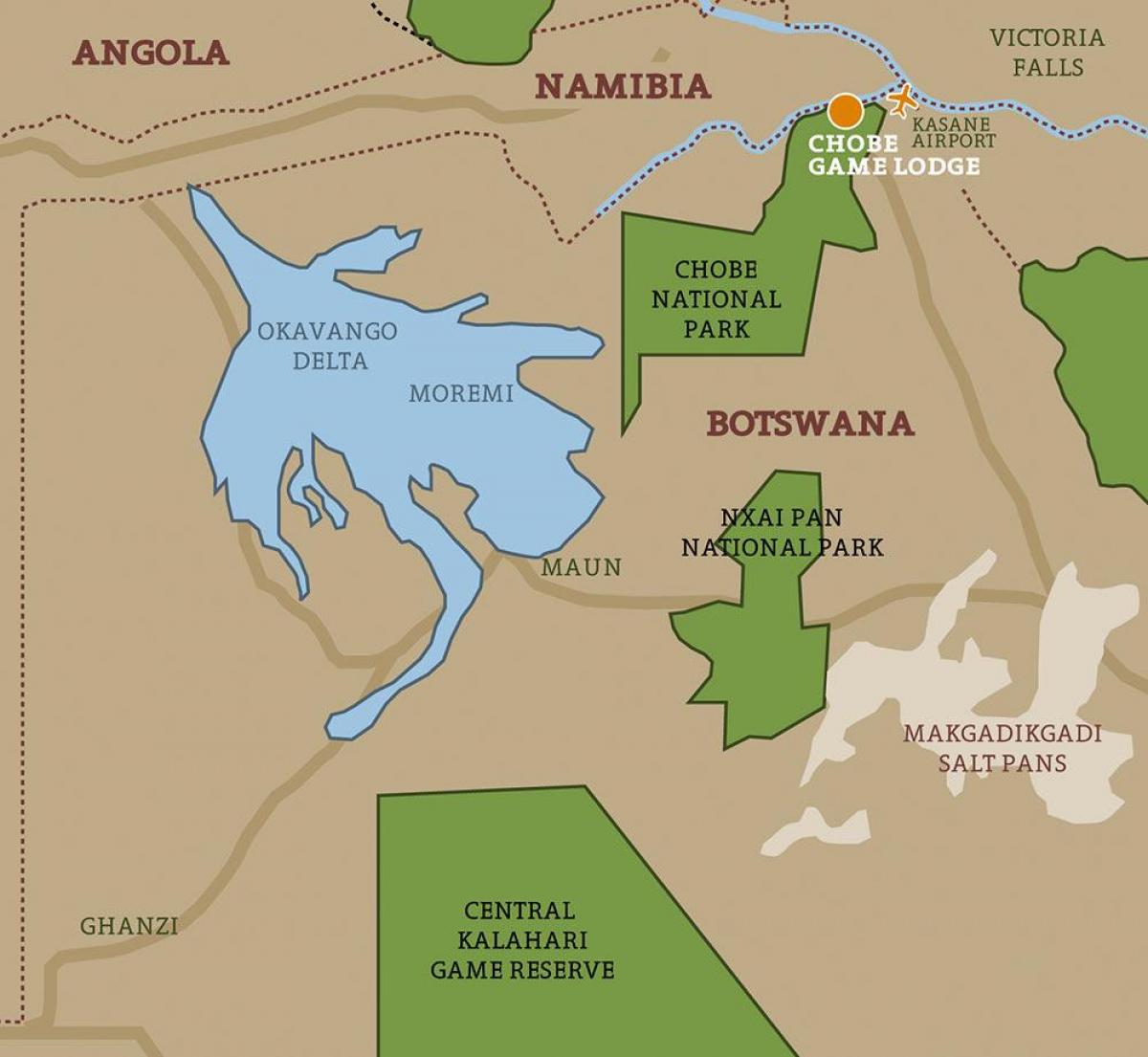 kaart van Botswana kaart nationale parken