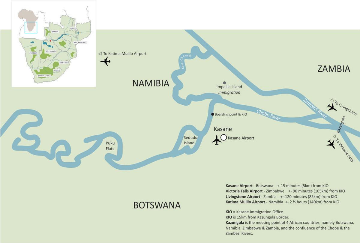 kaart van kasane Botswana